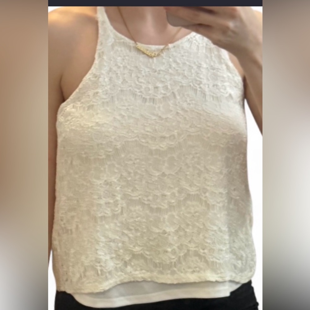 Monteau White High Neck Floral Lace Camisole Layered Tank Top Medium - Picture 7 of 13